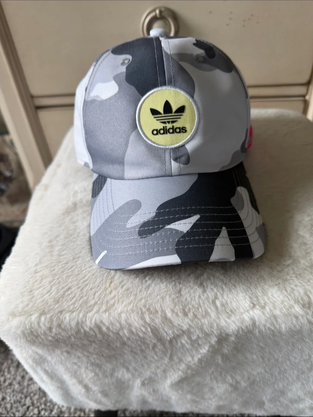 adidas Kids Grey Camo Baseball Hat with Yellow Logo Patch